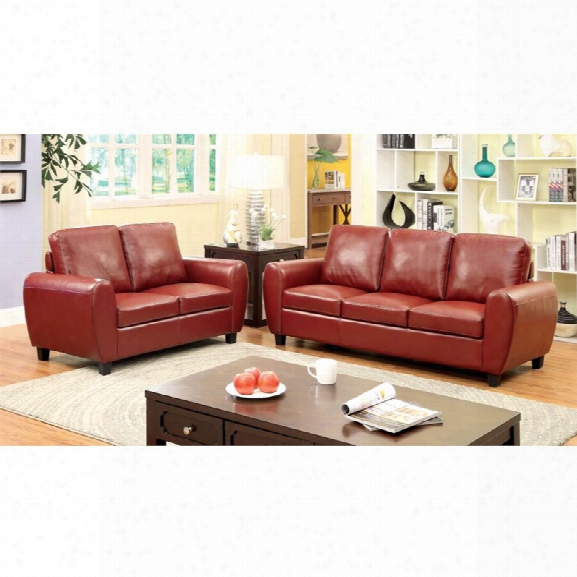 Furniture Of America Parvi 2 Piece Leatherette Sofa Set In Red