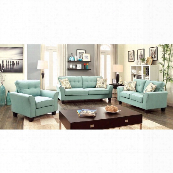 Furniture Of America Pryor 3 Piece Tufted Sofa Set In Blue