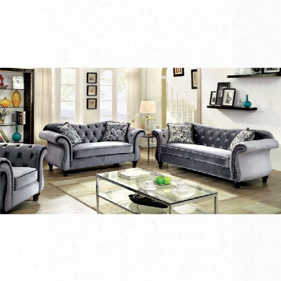 Furniture Of America Sharon 3 Piece Tufted Sofa Set In Gray