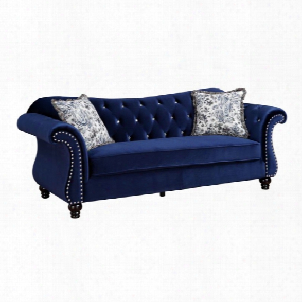 Furniture Of America Sharon Tufted Fabric Sofa In Blue