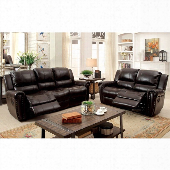 Furniture Of America Solorio 3 Piece Grain Leather Reclining Sofa Set