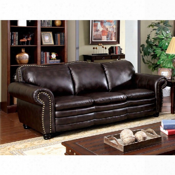Furniture Of America Tasha Leather Sofa In Mahogany