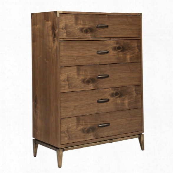 Maklaine 5 Drawer Chest In Natural Walnut