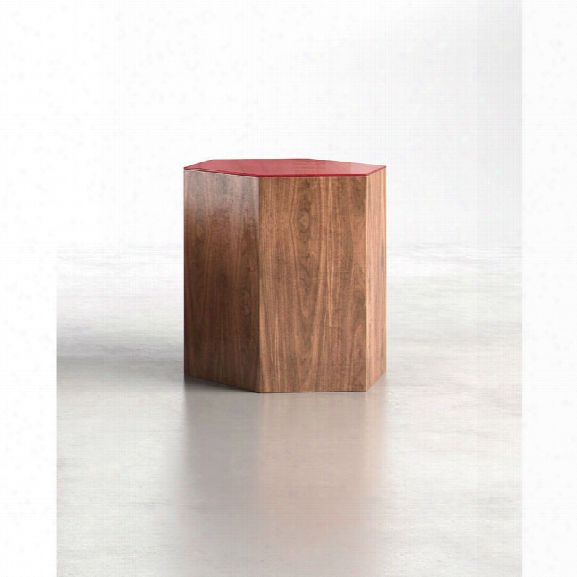 Modloft Centre Large Occasional Table In Chili Pepper Glass On Walnut