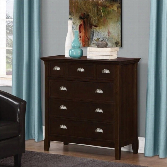 Simpli Home Acadian 6 Drawer Bedroom Chest In Tobacco Brown