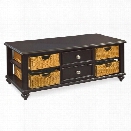 American Drew Camden Black Coffee Table with Wicker Baskets in Black