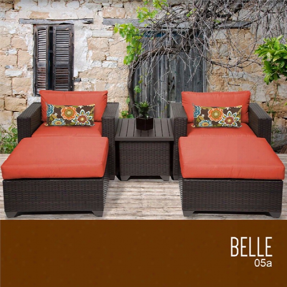 Tkc Belle 5 Piece Patio Wicker Conversation Set In Orange