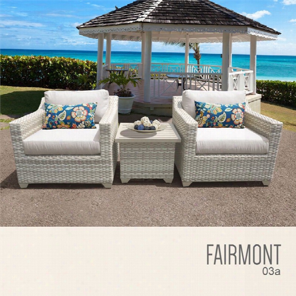 Tkc Fairmont 3 Piece Patio Wicker Conversation Set In Beige