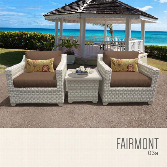 Tkc Fairmont 3 Piece Patio Wicker Conversation Set In Dark Brown