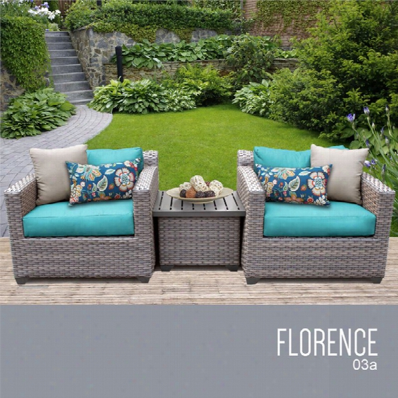 Tkc Florence 3 Piece Patio Wicker Conversation Set In Turquoise