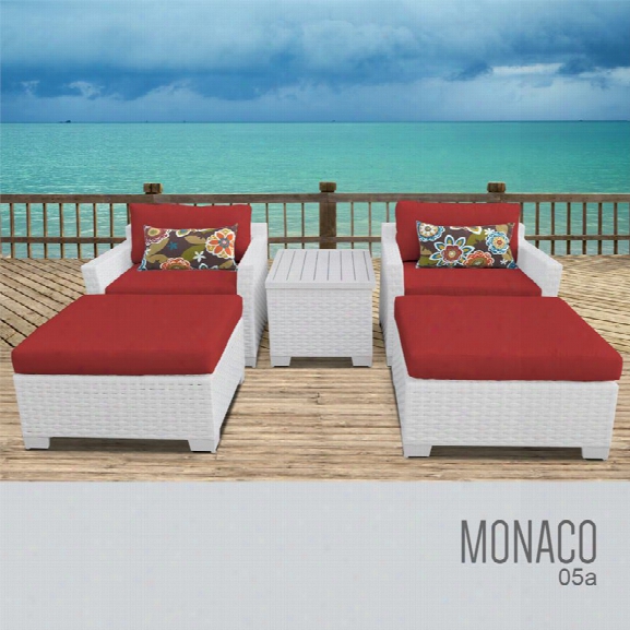 Tkc Monaco 5 Piece Patio Wicker Conversation Set In Red