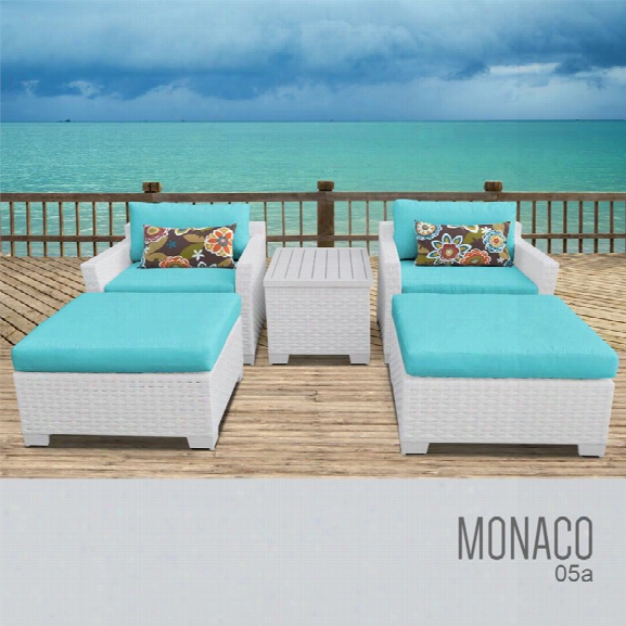 Tkc Monaco 5 Piece Patio Wicker Conversation Set In Turquoise