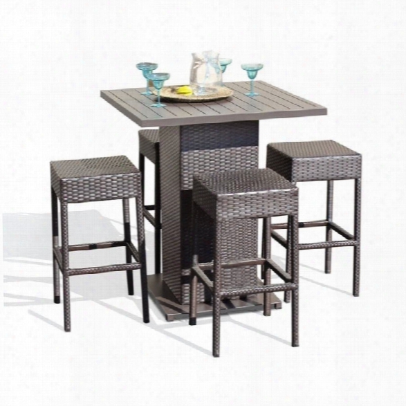 Tkc Napa 5 Piece Wicker Patio Pub Set In Espresso