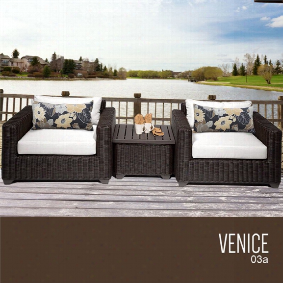 Tkc Venice 3 Piece Patio Wicker Conversation Set In White