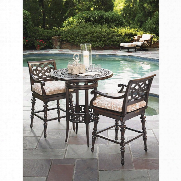 Tommy Bahama Black Sands 3 Piece Patio Pub Set In Deep Umber