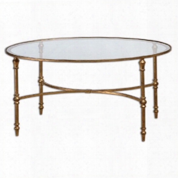 Uttermost Vitya Glass Oval Coffee Table In Gold Leafed