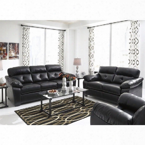 Ashley Bastrop 3 Piece Leather Sofa Set In Midnight