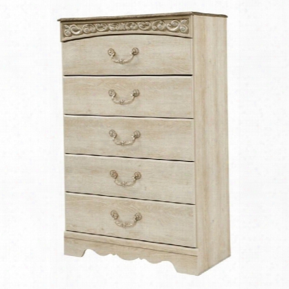 Ashley Catalina 5 Drawer Wood Chest In Antique White