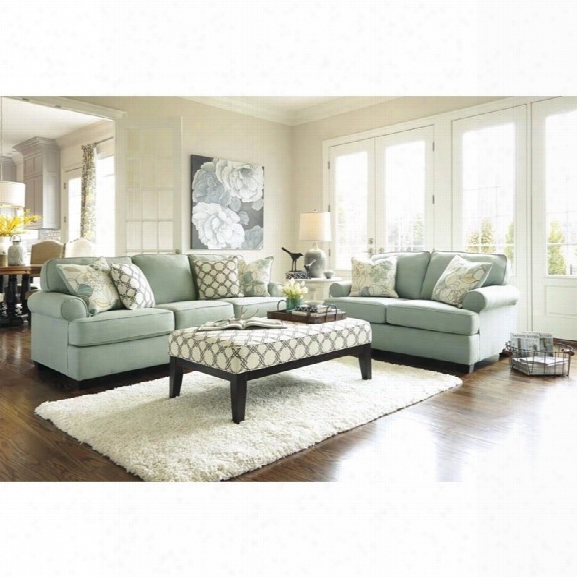 Ashley Daystar 3 Piece Fabric Sofa Set With Ottoman In Seaoam