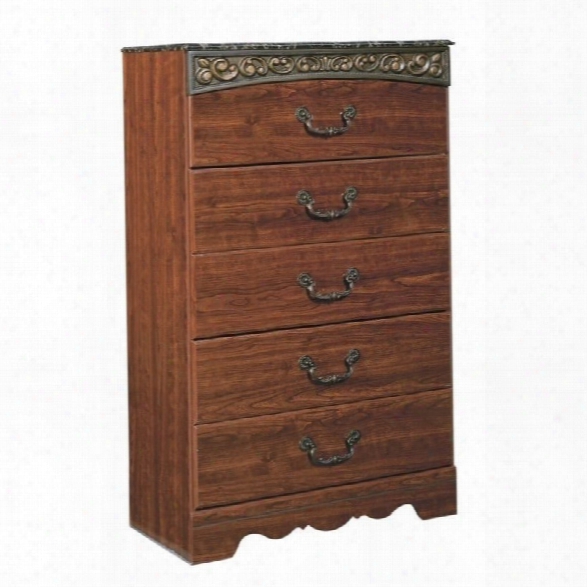 Ashley Fairbrooks Estates 5 Drawer Wood Chest In Brown