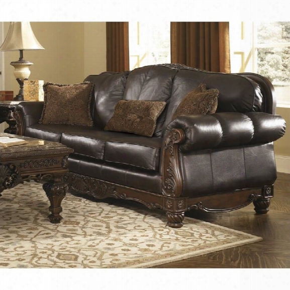 Ashley North Shore Leather Sofa In Dark Brown