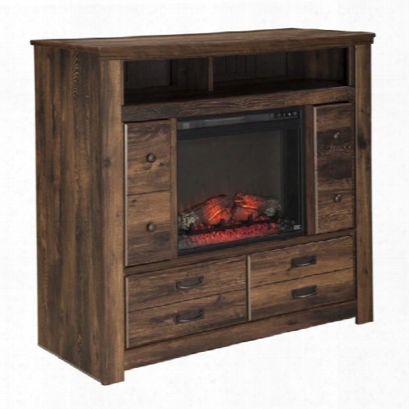 Ashley Quinden 4 Drawer Wood Media Chest With Glass Fireplace Insert