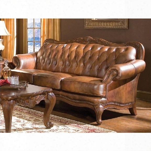 Coaster Vienna Classic Tufted Leather Sofa In Brown