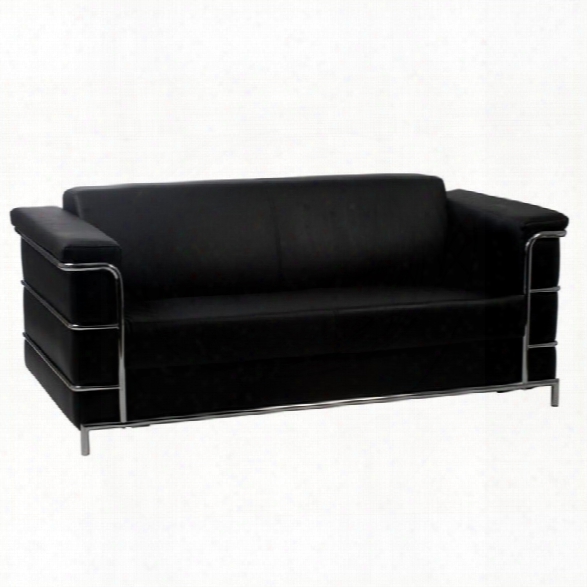 Eurostyle Leander Iii Leather Sofa In Black And Chrome