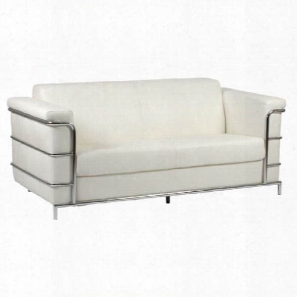 Eurostyle Leander Iii Leather Sofa In White And Chrome