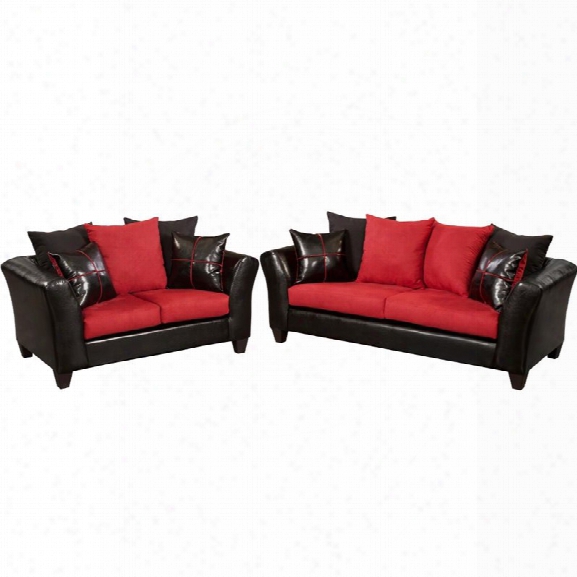 Flash Furniture 2 Piece Jefferson Faux Leather Sofa Set In Black Red