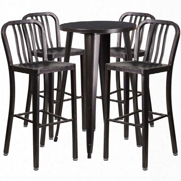 Flash Furniture 5 Piece 24 Round Metal Patio Pub Set In Black Gold