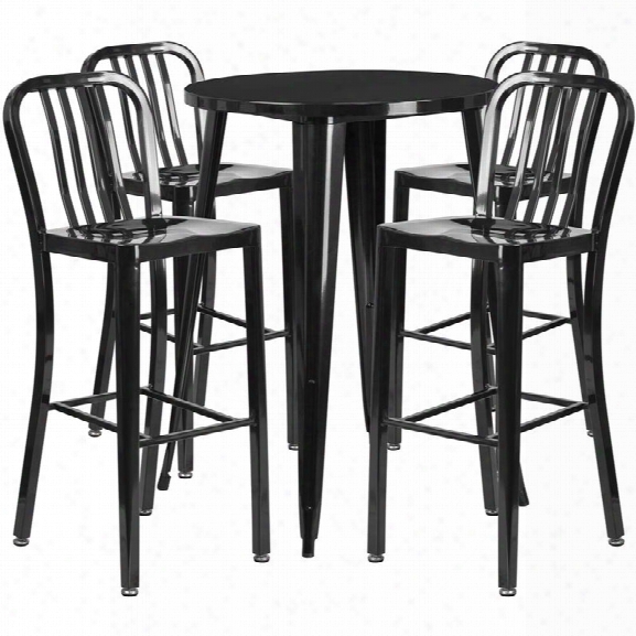 Flash Furniture 5 Piece 30 Round Metal Patio Pub Set In Black