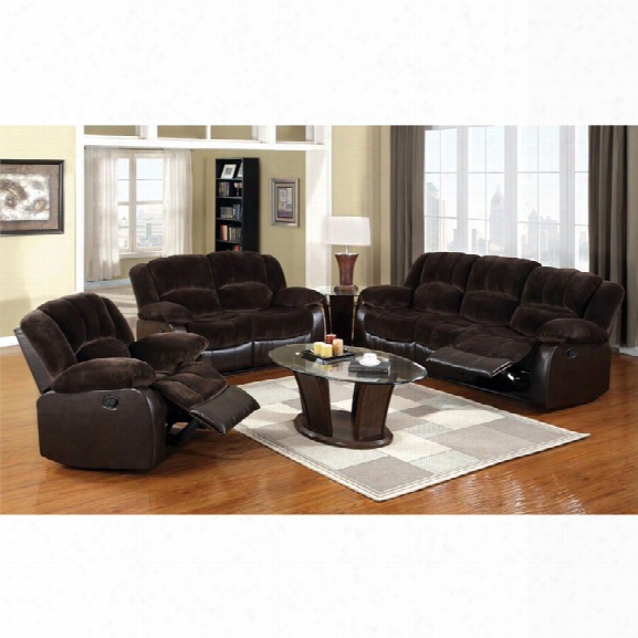 Furniture Of America Briggs 3 Piece Sofa Set In Chocolate And Espresso