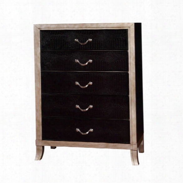 Furniture Of America Camie 5 Drawer Faux Leather Chest In Silver