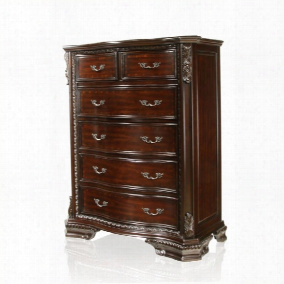 Furniture Of America Cheston Baroque 6 Drawer Chest In Dark Walnut