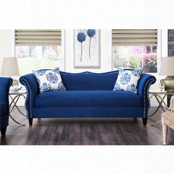 Furniture Of America Churcox Velvet Sofa In Royal Blue