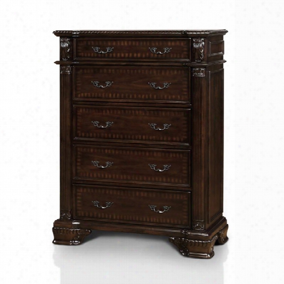 Furniture Of America Darnell 5 Drawer Chest In Brown Cherry