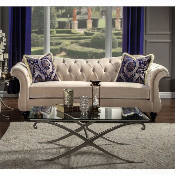 Furniture Of America Dupre Fabric Sofa In Light Mocha