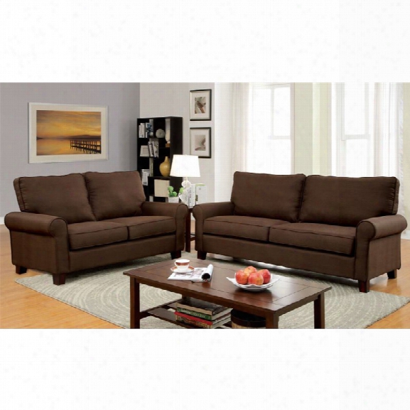 Furniture Of America Edmunds 2 Piece Flax Sofa Set In Brown
