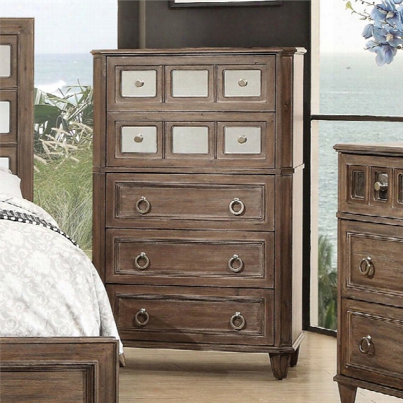 Furniture Of America Ezra Mirrored 5 Drawer Chest In Rustic Oak