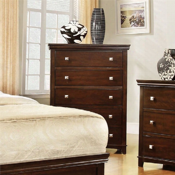Furniture Of America Fanquite 5 Drawer Chest In Brown Cherry