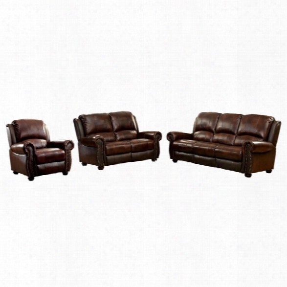 Furniture Of America Gildon Leatherette 3 Piece Sofa Set In Burgundy