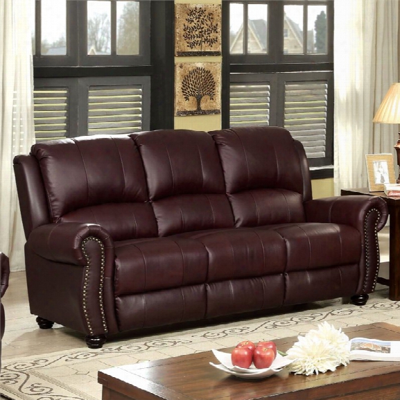 Furniture Of America Gildon Leatherette Sofa In Burgundy