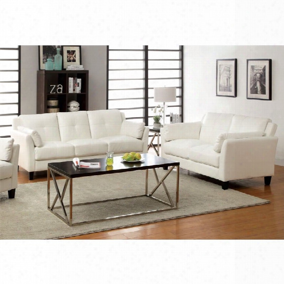 Furniture Of America Harrelson 2 Piece Leatherette Sofa Set In White