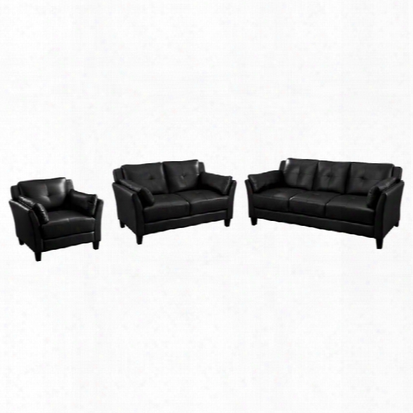 Furniture Of America Harrelson 3 Piece Leatherette Sofa Set In Black