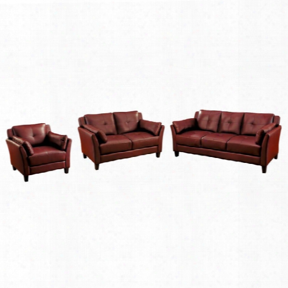 Furniture Of America Harrelson 3 Piece Leatherette Sofa Set In Red