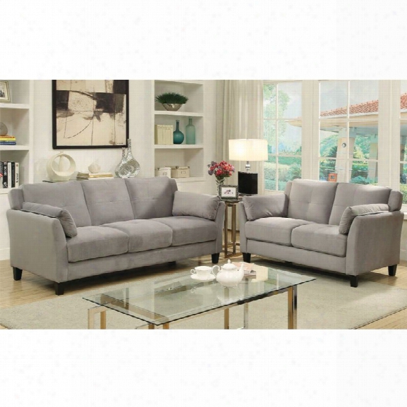 Furniture Of America Haworth 2 Piece Flannelette Sofa Set In Grey