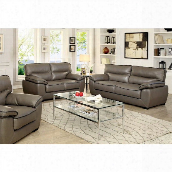 Furniture Of America Hayley 3p Iece Plush Leatherette Sofa Set In Gray