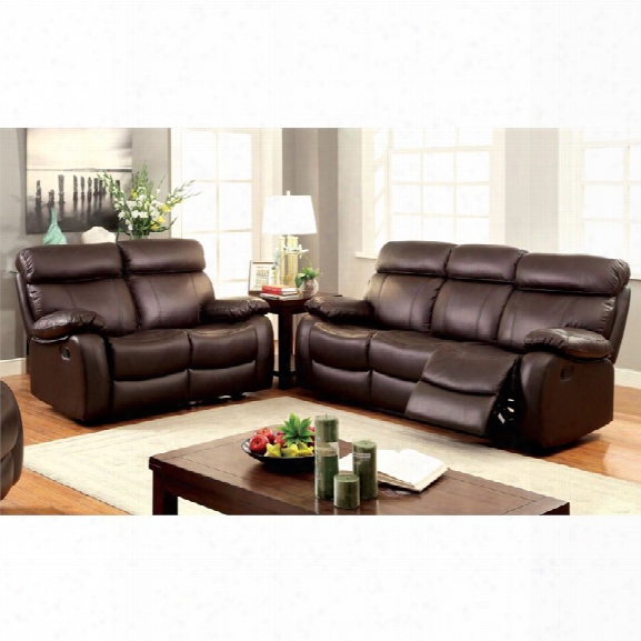 Furniture Of America Marrona 2 Piece Grain Leather Reclining Sofa Set