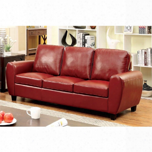 Furniture Of America Parvi Leather Sofa In Red